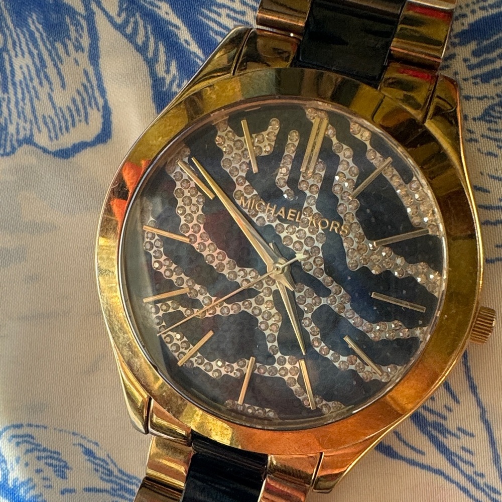 Michael Kors Gold & Black Zebra Dimond Bracelet Watch